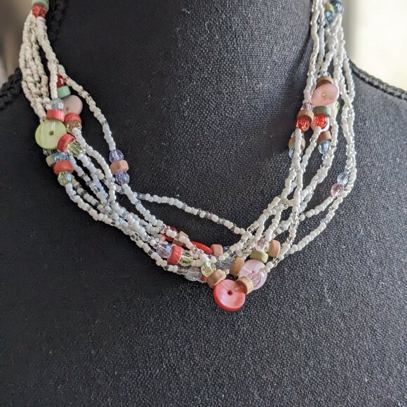 Two vintage beaded necklaces red and white tinny beads multi strand - Picture 7 of 7